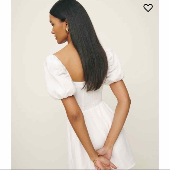 NWT Reformation Malvina Linen Puff-Sleeve Mini Dress White 10 - Picture 11 of 12